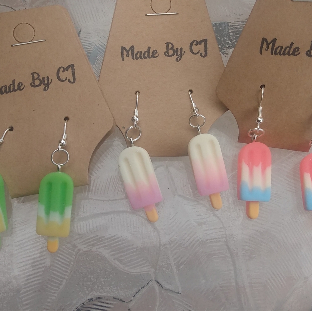 *Small Pink Handmade Popsicle earrings Ice cream food aesthetic dangle resin